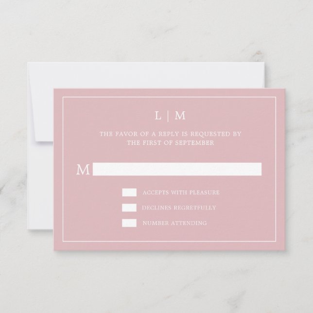Simple Light Pink Monogram Elegant Wedding RSVP Card (Front)
