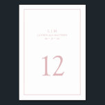 Simple Light Pink Monogram Elegant Wedding Table Number<br><div class="desc">Simple wedding table number featuring an elegant and timeless design with your two letter monogram, names, date and table number surrounded a thin border. All design elements are dusty rose pink over a white background and may be changed to any colour you wish in the design editing tool. A clean...</div>