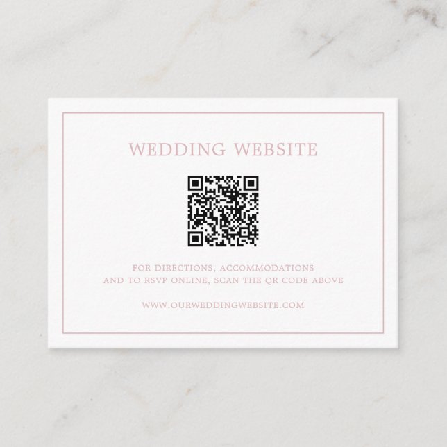 Simple Light Pink Monogram QR Code Elegant Wedding Enclosure Card (Front)