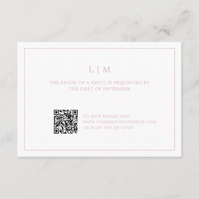 Simple Light Pink Monogram QR Code Elegant Wedding RSVP Card (Front)
