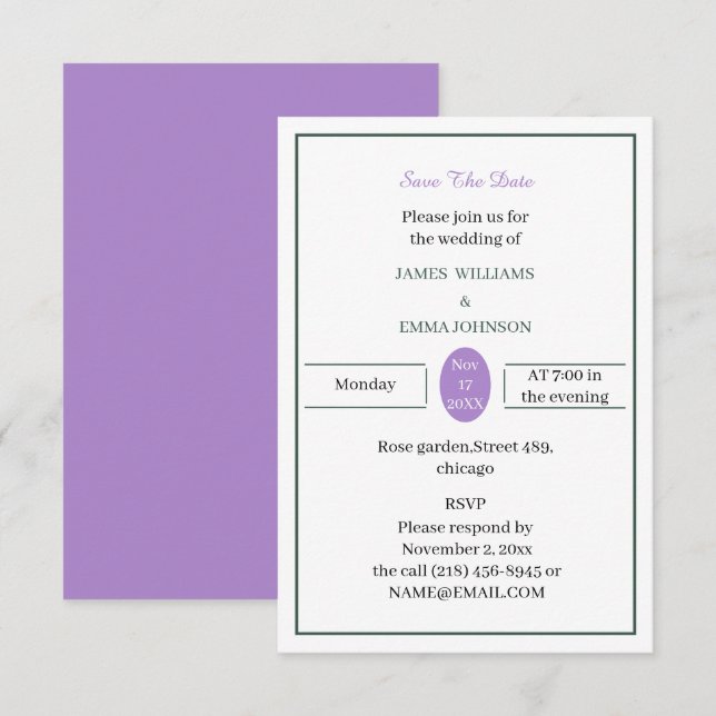 Simple Light Purple And Green Custom Save The Date (Front/Back)