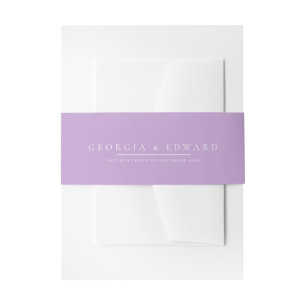 Simple light purple and white text wedding invitation belly band