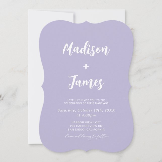 Simple Light Purple Lavender Photo Wedding Invitation (Front)