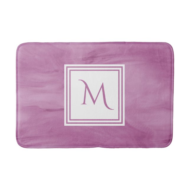 Simple Light Purple Subtle Marble Modern Monogram Bath Mat (Front)