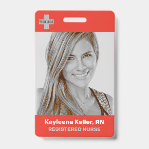 Simple Light Red Large Photo Logo Code Template ID Badge