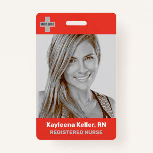 Simple Light Red Large Photo Logo Code Template ID Badge