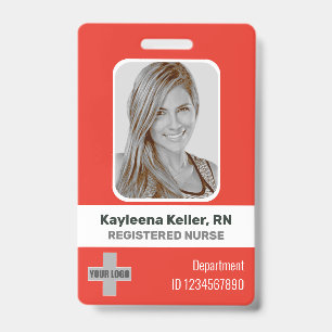 Simple Light Red White Photo Logo Barcode ID Nurse Badge