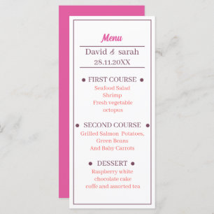 Simple Light Rose Customised Wedding Dinner Menu