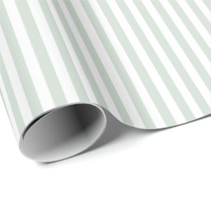 Simple Light Sage and White Stripes Pattern Wrapping Paper