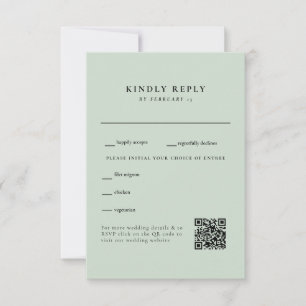 Simple Light Sage Wedding QR Code RSVP Card