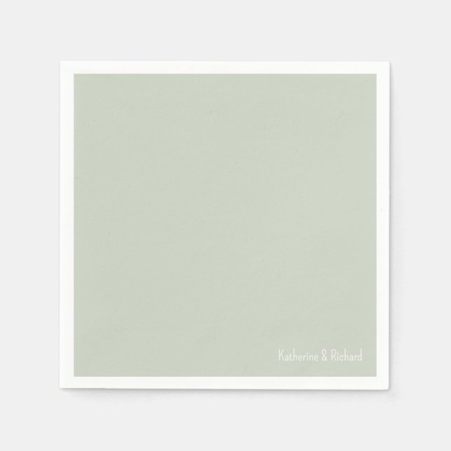 Simple Light Sage White Text  II Wedding Cocktail  Napkin (Front)