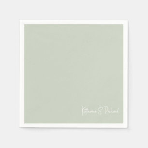 Simple Light Sage White Text Wedding Cocktail Napkin