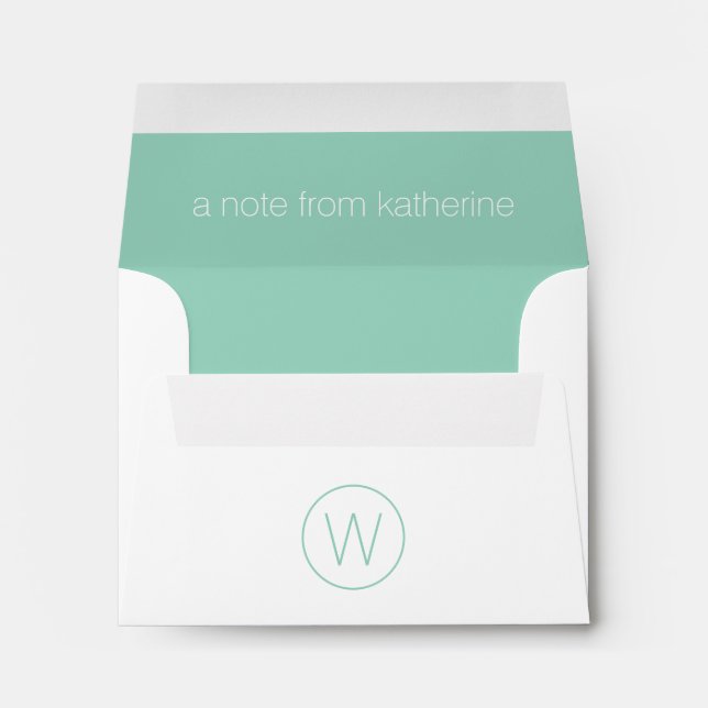 Simple Light Teal and White Monogram Envelope (Back (Bottom))