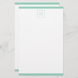 Simple Light Teal and White Monogram Stationery