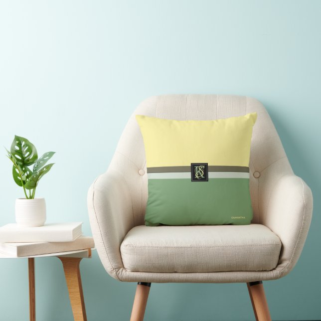 Simple Light Yellow and Asparagus Green Two Tone Cushion (Chair)