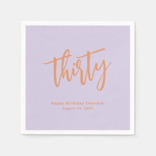 Simple Lilac and Retro Orange 30th Birthday Party Napkin