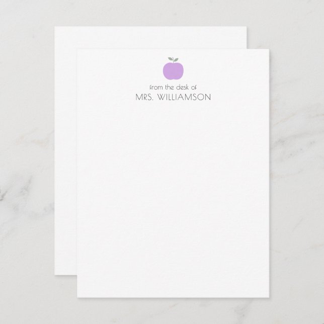 Simple Lilac Cute Apple Personalised Teacher  Card (Front/Back)