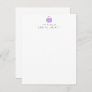Simple Lilac Cute Apple Personalised Teacher  Card
