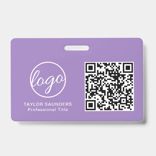 Simple Lilac QR Code Employee ID Badge (Front)