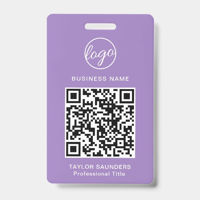 Simple Lilac QR Code Employee ID Badge (Front)