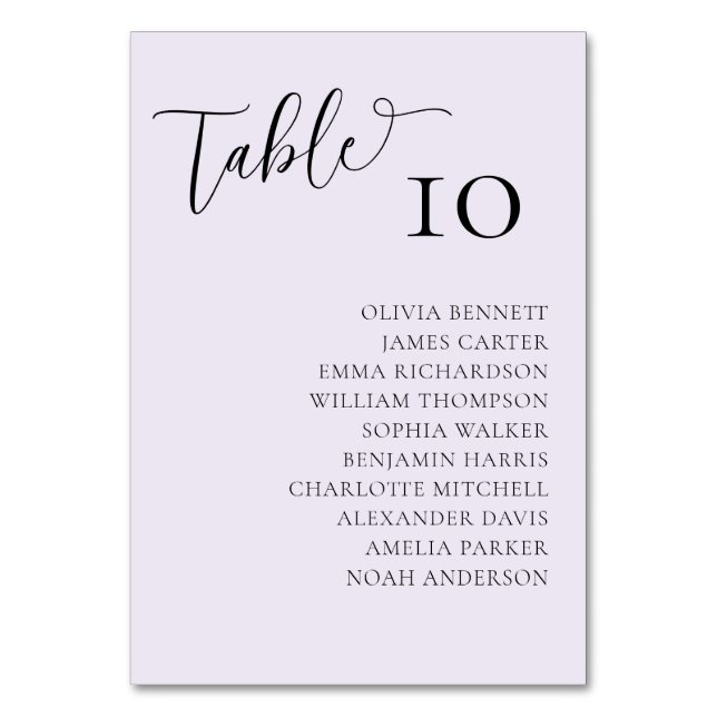 Simple Lilac Wedding table numbers  (Front)