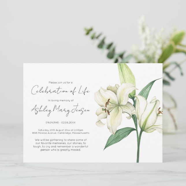Simple Lily Celebration of Life Funeral Invitation (Standing Front)