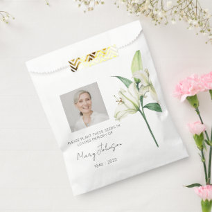 Simple Lily Photo Funeral Seed Favour Bags