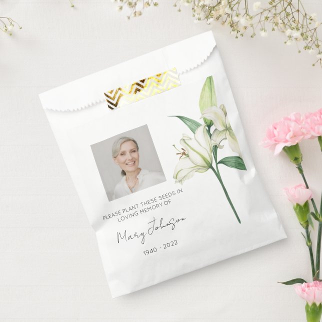 Simple Lily Photo Funeral Seed Favour Bags (Sealed)