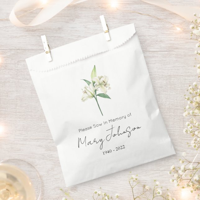 Simple Lily Seed packet Funeral  Favour Bags (Clipped)