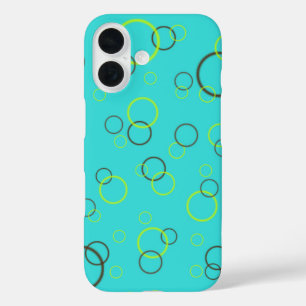 Simple Lime and brown circles on Turquoise Pattern iPhone 16 Case