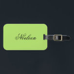 Simple lime colour custom name luggage tag<br><div class="desc">A simple lime colour background provides a vibrant and refreshing backdrop,  perfectly complemented by a sleek and stylish black calligraphic custom name that adds a touch of sophistication and personalisation to your design or branding. This pairing exudes a contemporary and eye-catching aesthetic.</div>
