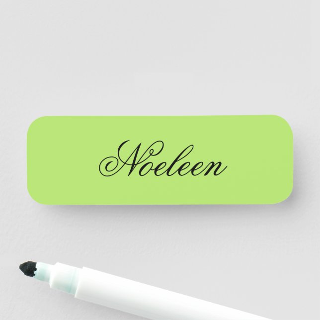 Simple lime colour custom name tag (In Situ)