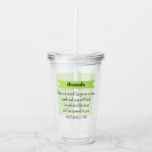 Simple Lime Green Ask God Bible Verse Christian Acrylic Tumbler