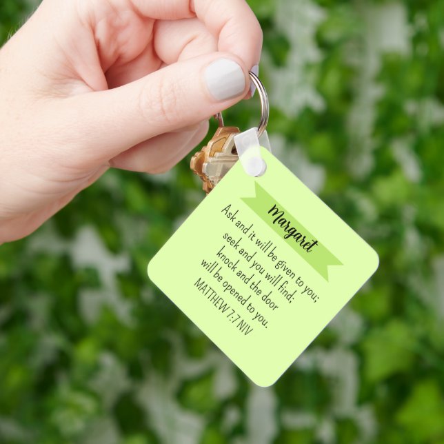 Simple Lime Green Ask God Bible Verse Christian Key Ring (Hand)