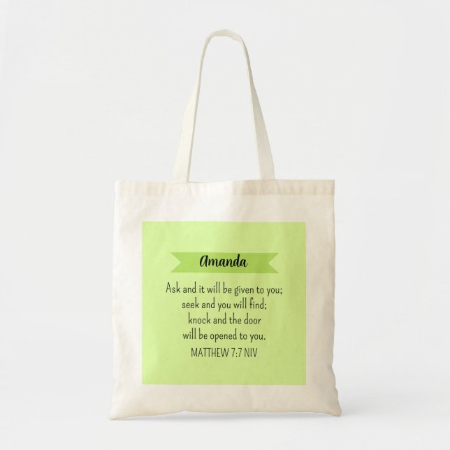 Simple Lime Green Ask God Bible Verse Christian Tote Bag (Front)