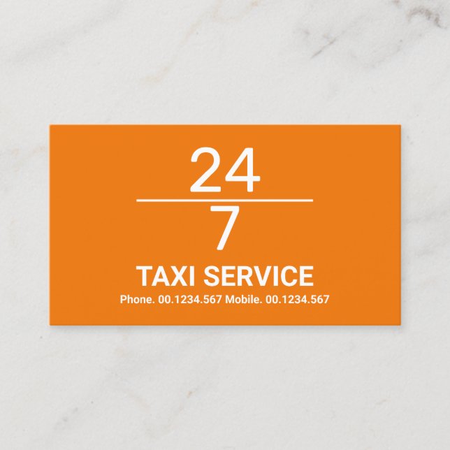Simple Line 24/7 Yellow Taxi Service Business Card (Front)