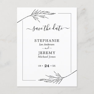 Simple Line Art Black & White Save the Date Postcard