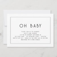 Simple Line Border Black White Oh Baby Shower