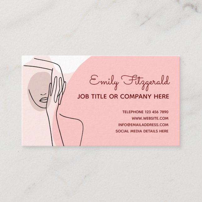 Simple Line Drawing Female Arm Hands Pink White Business Card (Front)