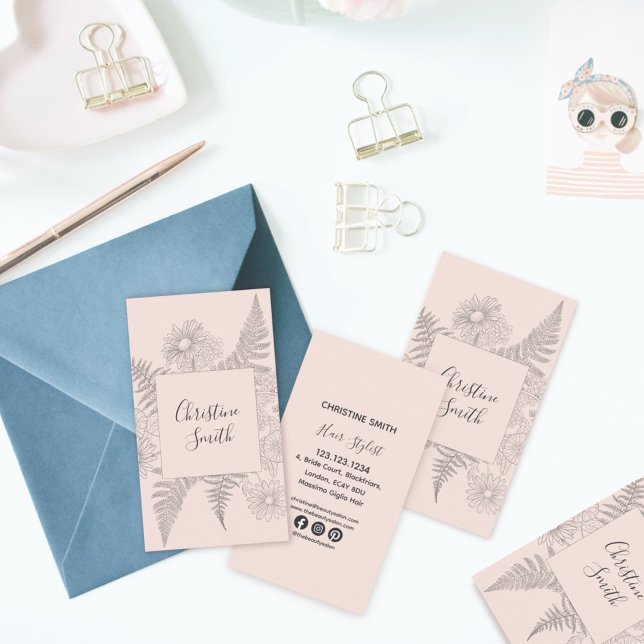Simple Line Drawn Pink Blush Floral Daisy Beauty   Business Card (Creator Uploaded)