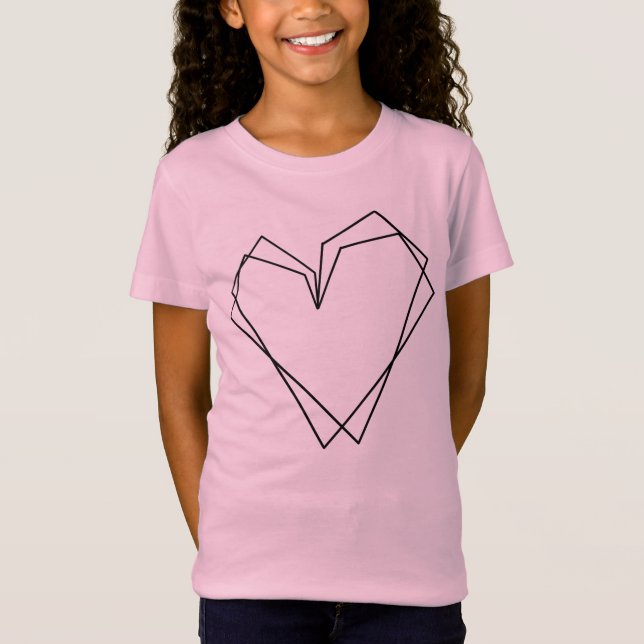 Simple Line Heart Double Black  Pink T-Shirt (Front)