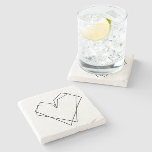 Simple Line Heart Double Black White Stone Coaster