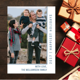 Simple Line Holiday Photo Card   Blue
