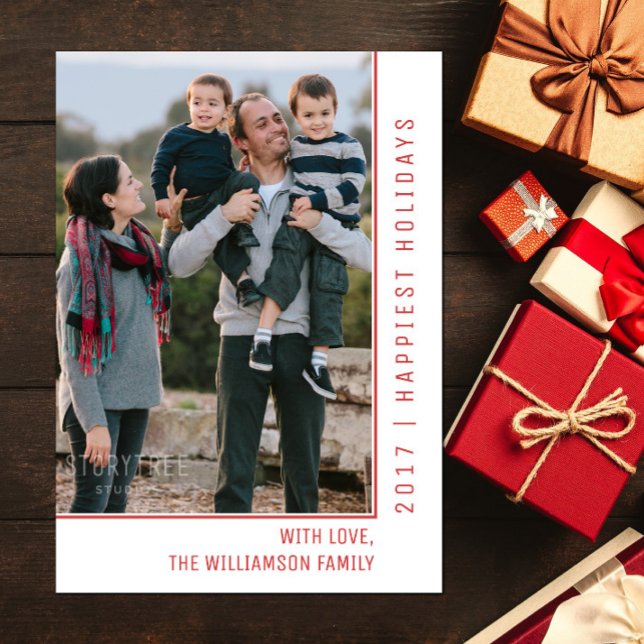 Simple Line Holiday Photo Card | Red (Red Simple Line Holiday Photo Card)
