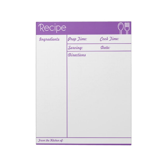 Simple Line-less Purple Recipe Page Notepad (Rotated)