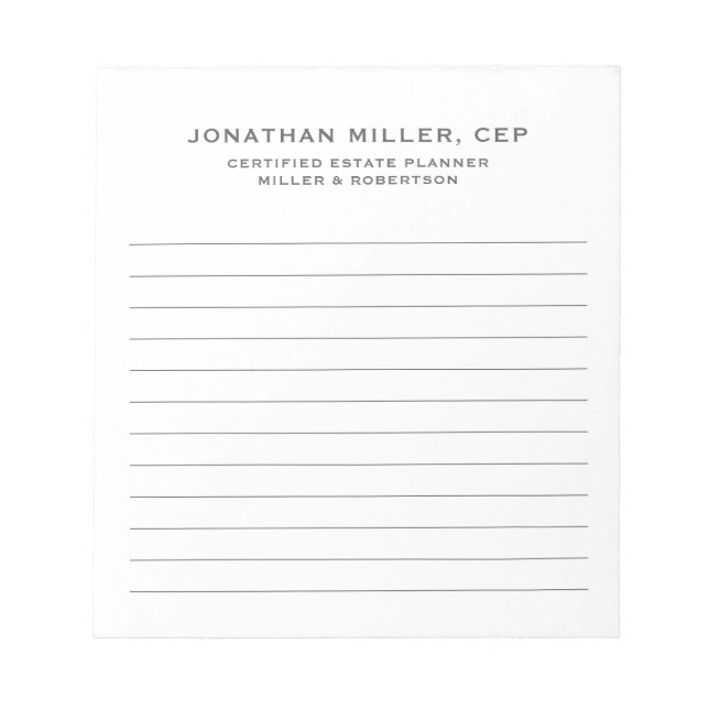 Simple Lined Name Title Company Business Notepad (Front)