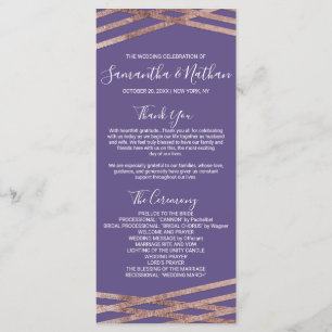 Simple Lined Rose Gold Violet Wedding Programs Programme