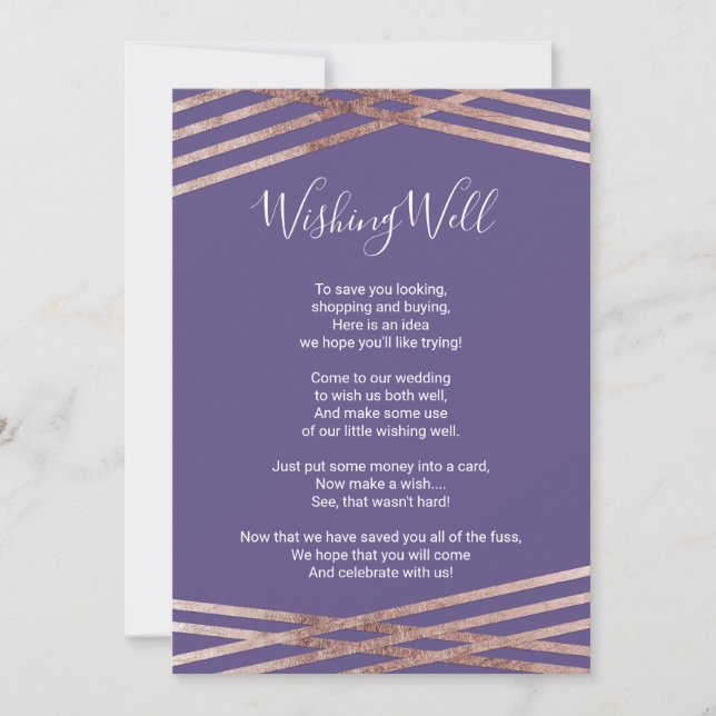 Simple Lined Rose Gold Violet Wishing Well Invitation (Front)