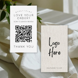 Simple Linen Logo QR Code Leave a Review Business Card