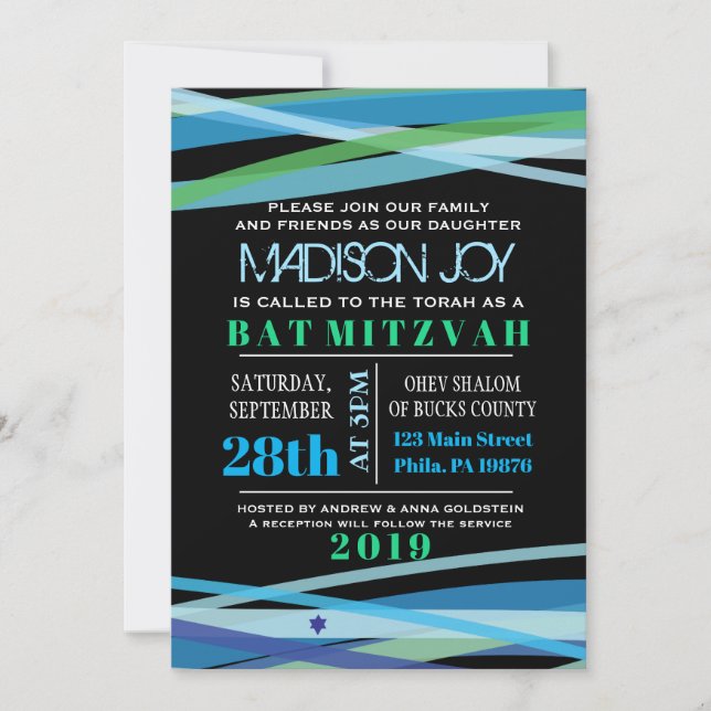 SIMPLE LINES Bat Bar Mitzvah Invitation (Front)